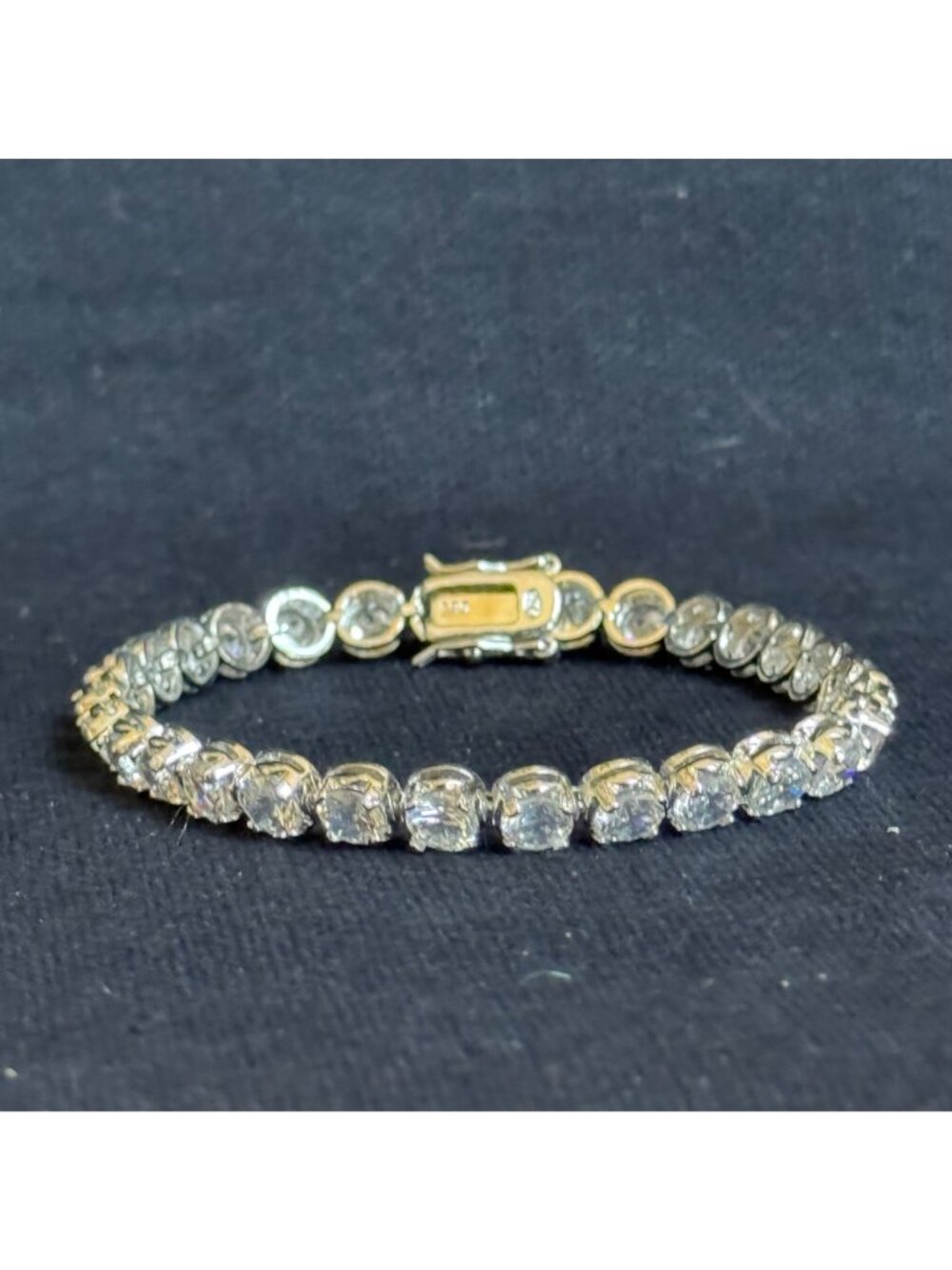 DBJ 925 Sterling Silver Tennis Bracelet w/Round CZ Stones Secure Clasp Vintage - Picture 10 of 10
